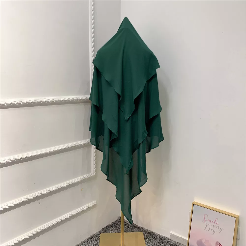 long khimar 3 voiles de couleur noir vert
