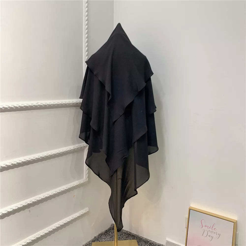 long khimar 3 voiles de couleur noir