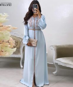 caftan bleu turquoise et doré