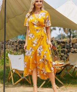 Robe Longue Jaune Fleurie