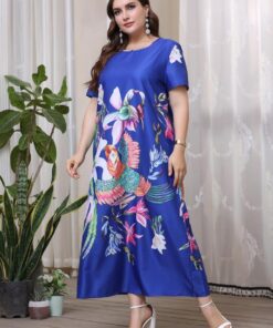 robe longue bleu marine fleuri