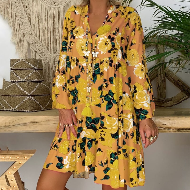 robe mango jaune fleurie