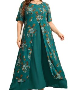 robe fleurie verte et blanche